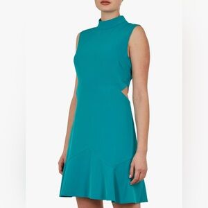 Ted Baker Cormier Cut Out Fluted Shift Dress, Turquoise Size 2